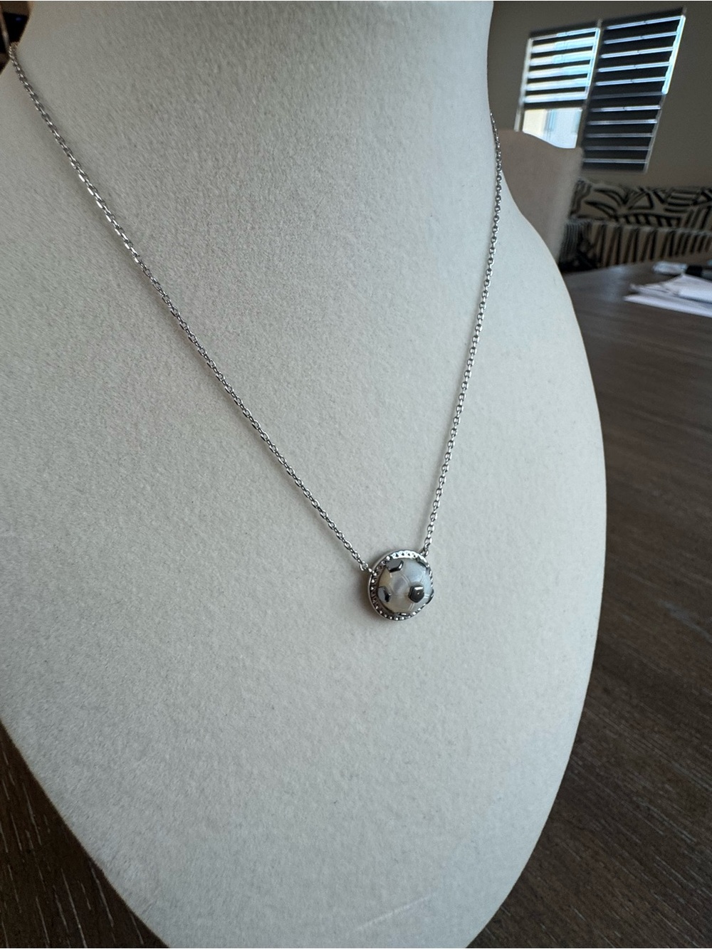 Kendra Scott Silver Soccer Ball Pendant Necklace 18” long - Picture 3 of 4